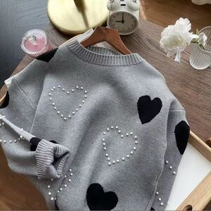 Gray Heart Pattern Sweater